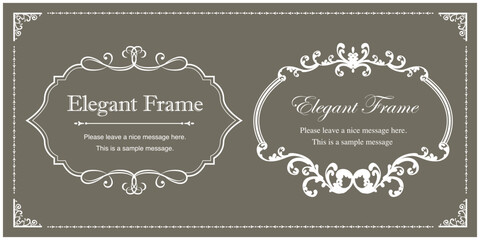 高級感のあるエレガンスなフレームセット、飾り罫、装飾デザイン、白、ホワイト、グレー、背景