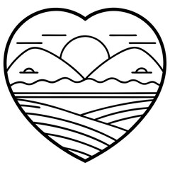 Elegant Line Art Sunset and Heart Lake