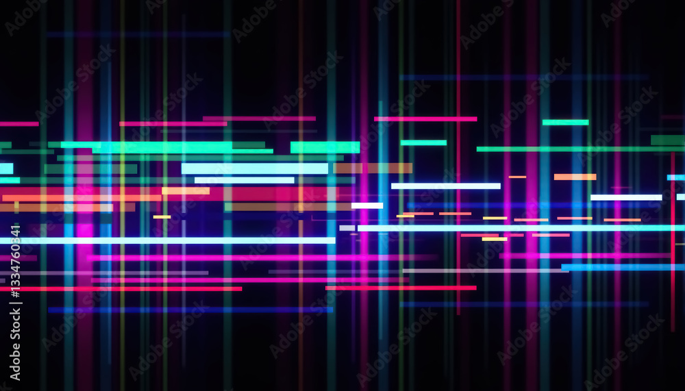 Fototapete abstract background with colorful glitch horizontal and vertical lines on dark backdrop surface