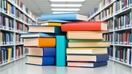 Colorful book stacks in library.