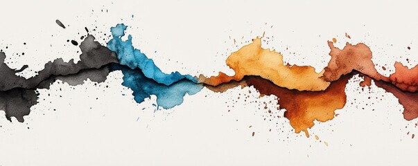 Obraz premium Vibrant watercolor splash with contrasting colors creating an elegant abstract design for artistic backgrounds.