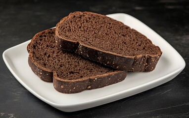 Delicious Dark Rye Bread Slices on White Plate