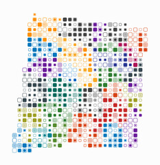 New Mexico, shape of the state build of colored cells. Digital style map of the New Mexico on white background. Large size rounded square blocks. Vibrant vector illustration.