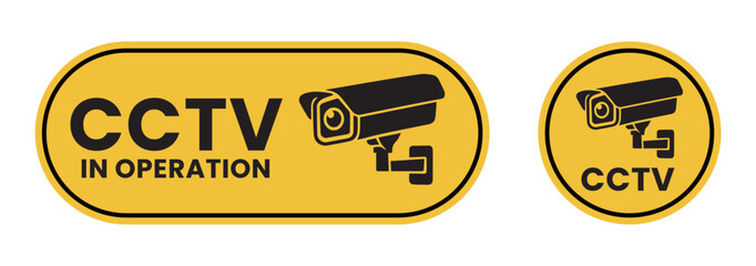Security Camera or cctv sign, logo, badge, icon, sticker, label, emblem, stamp, symbol, black, line, flat vector, isolated illustration. Security Camera or cctv for street, home and building concept.