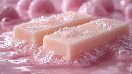 Fototapeta premium Hand Soap with Foam on a Solid Background 
