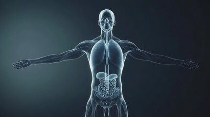 Human Anatomy: A 3D Rendering of the Internal Organs and Musculature