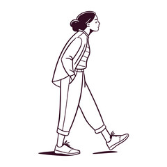 Minimalist Line Art of a Young Woman Walking with a Backpack .