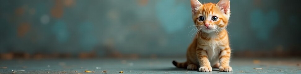 Fototapeta premium Cute kitten with big eyes looking at textured backdrop, eyes, textured, feline