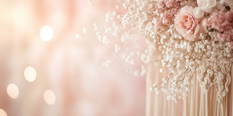 Elegant floral arrangement with soft pink hues against a blurred background  