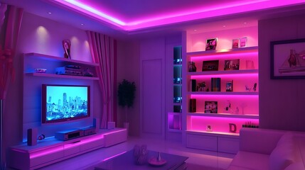 Vibrant Pink and Blue LED Living Room Interior Design
