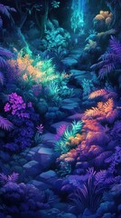 Fototapeta premium Enchanted Forest Pathway with Vibrant Tropical Foliage and Glow