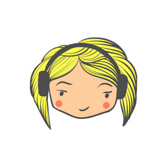 Illustration of a girl in headphones in cartoon vector graphics style on a transparent isolated clipart background in vector format for vibrant and creative projects