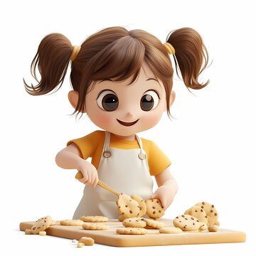 Child baking cookies with joy in the kitchen.