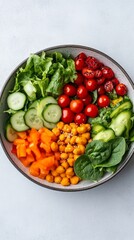 A bowl brimming with fresh ingredients showcases the vibrant colors of cherry tomatoes, cucumbers, and mixed greens, inviting a nutritious dining experience in a bright setting