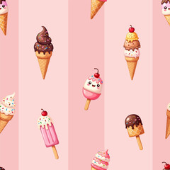 seamless summer pattern with ice creams on a pink background