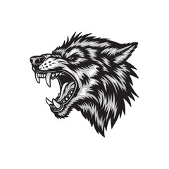 Vector illustration of the head of an evil growling wolf, on a white background