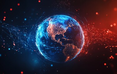Obraz premium Global Network, Earth in Data Visualization