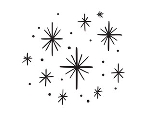 Retro Stars 60s, 70s hand drawn line stars set. Doodle clipart