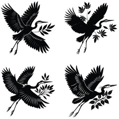 set of wings, set of silhouettes of wings