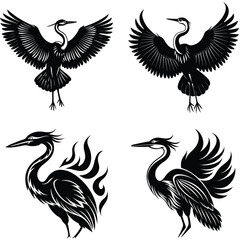 heron bird silhouette stork silhouette black vector illustration