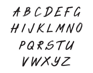 hand drawn grunge english alphabet. abc font brush stroke chalk