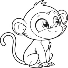 Obraz premium Adorable Cartoon Monkey Sitting Coloring Page Outline