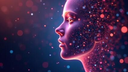 Futuristic glowing ai head connected with data network, futuristic interface of human mind, concept of technology, science