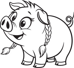 Fototapeta premium Cartoon Pig Line Art – Cute Farm Animal Coloring Page