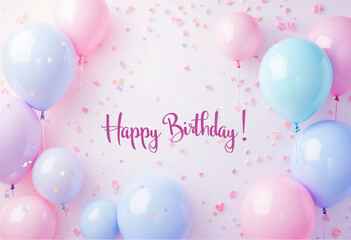 Fototapeta premium Pastel Balloons and Confetti: A Delicate Happy Birthday Celebration