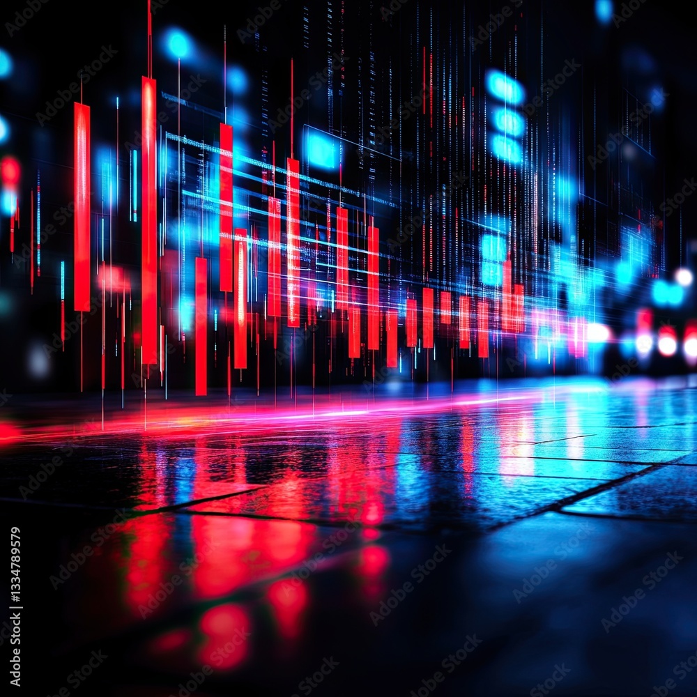 Fototapete ai & automation boom, vibrant abstract data visualization with reflections and light trails