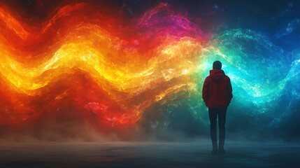 A solitary figure in a bright red jacket