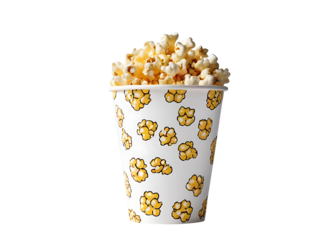 Popcorn Paper striped bucket, striped popcorn cardboard box full bag of popcorn, isolated on transparent background