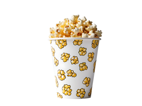 Popcorn Paper striped bucket, striped popcorn cardboard box full bag of popcorn, isolated on transparent background