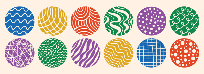 circles abstract colorful backgrounds or patterns. hand drawn doodle round shapes. spots, drops, curves and lines. contemporary modern trendy elements