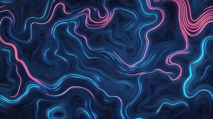 Abstract Neon Wave Pattern in Blue and Pink Tones on Dark Background