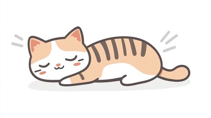 Cute cartoon cat lying down, adorable, sleeping, whimsical, pet