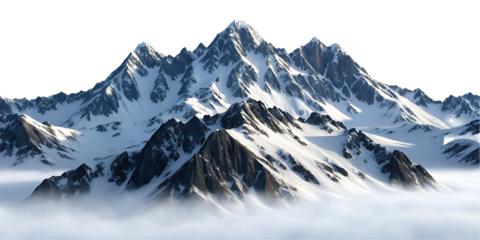 Majestic snow capped mountains above the clouds.