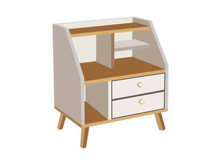 Modern wooden cabinet illustration - furniture with drawers and shelves for home interior