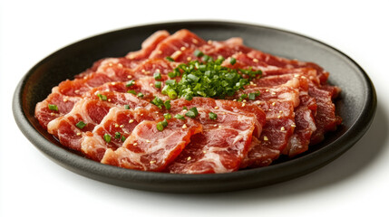 A plate of glazed ham on a white background.