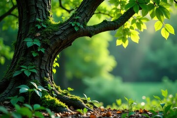 Fototapeta premium Weathered tree branches tangled in a sprawling vine, nature, wilderness