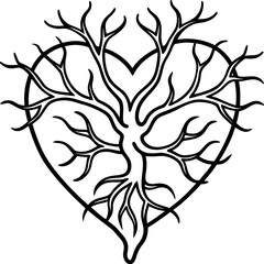 Heart and Branches Harmony Vector Line Art