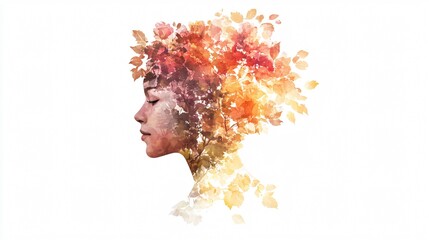 Creative Abstract Double Exposure Watercolor Flower Crown Digital Art