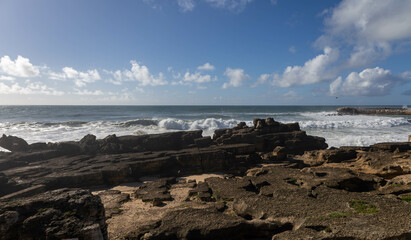 The rocky coast of Ericeira at viewpoint Praia dos Siem.
