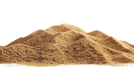 Golden brown sugar granules piled high against a clean white background, showcasing the natural texture and sweet ingredient for culinary creations