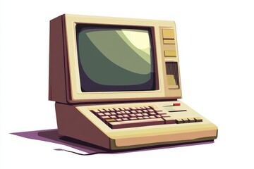 Vintage computer, retro style, illustration