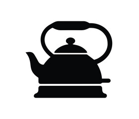 Obraz premium Simple, black and white silhouette of an electric tea kettle with a tea leaf design. Electric Tea Kettle with Tea Leaves Design.