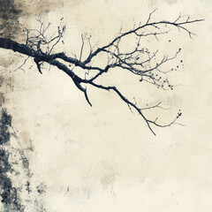 Bare Branch Against Weathered Wall