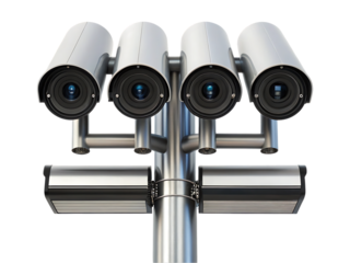 Four security cameras on a pole, providing 360 degree surveillance.