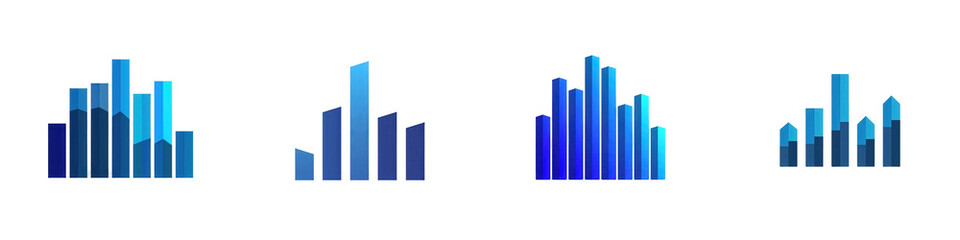 Blue Cityscape Pixel Art isolated on white or transparent png