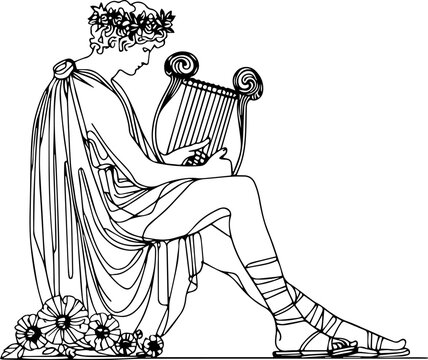 recommend clip art: man playing harp line art
